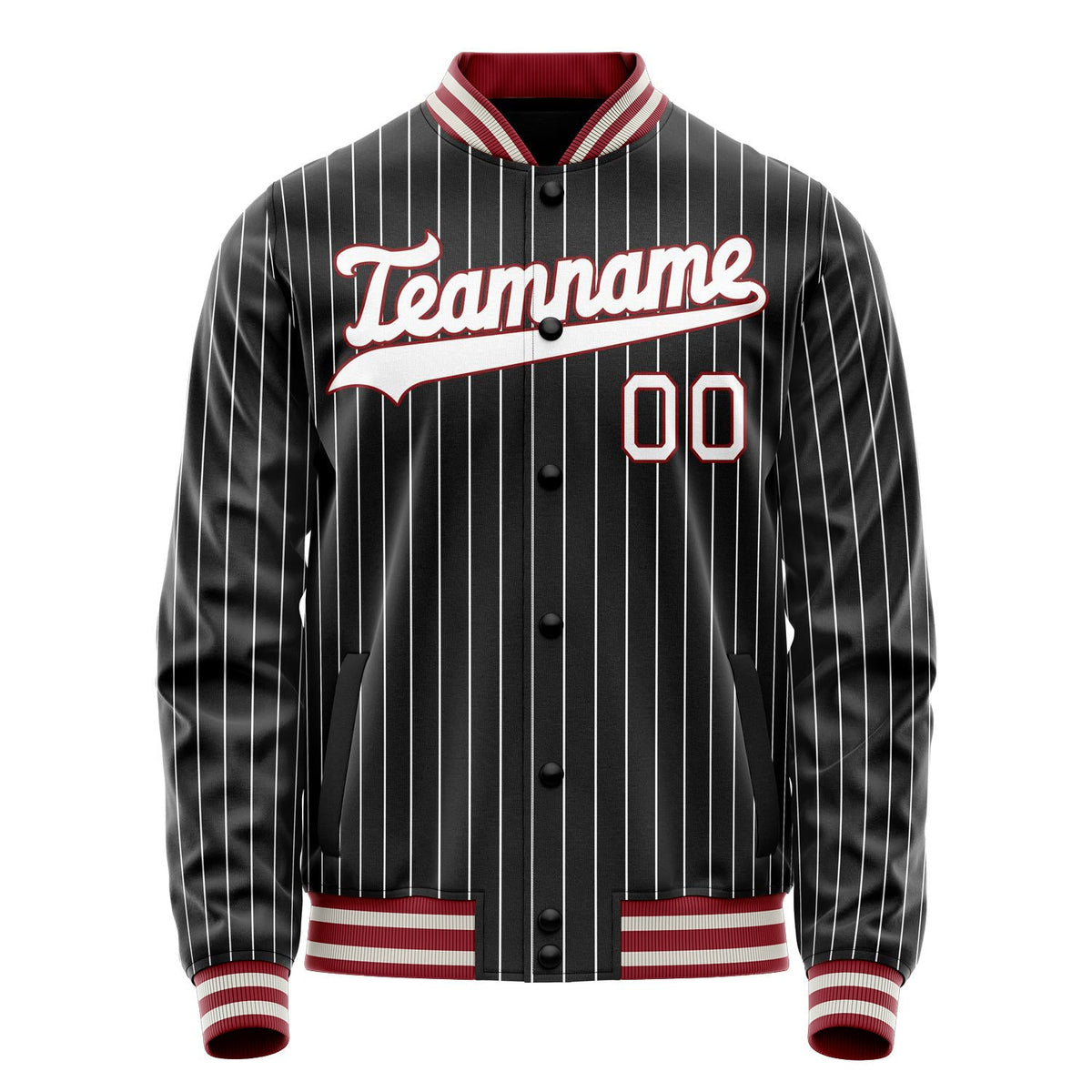 Custom Black White White Pinstripe Varsity Letterman Jacket JA02240617HF056