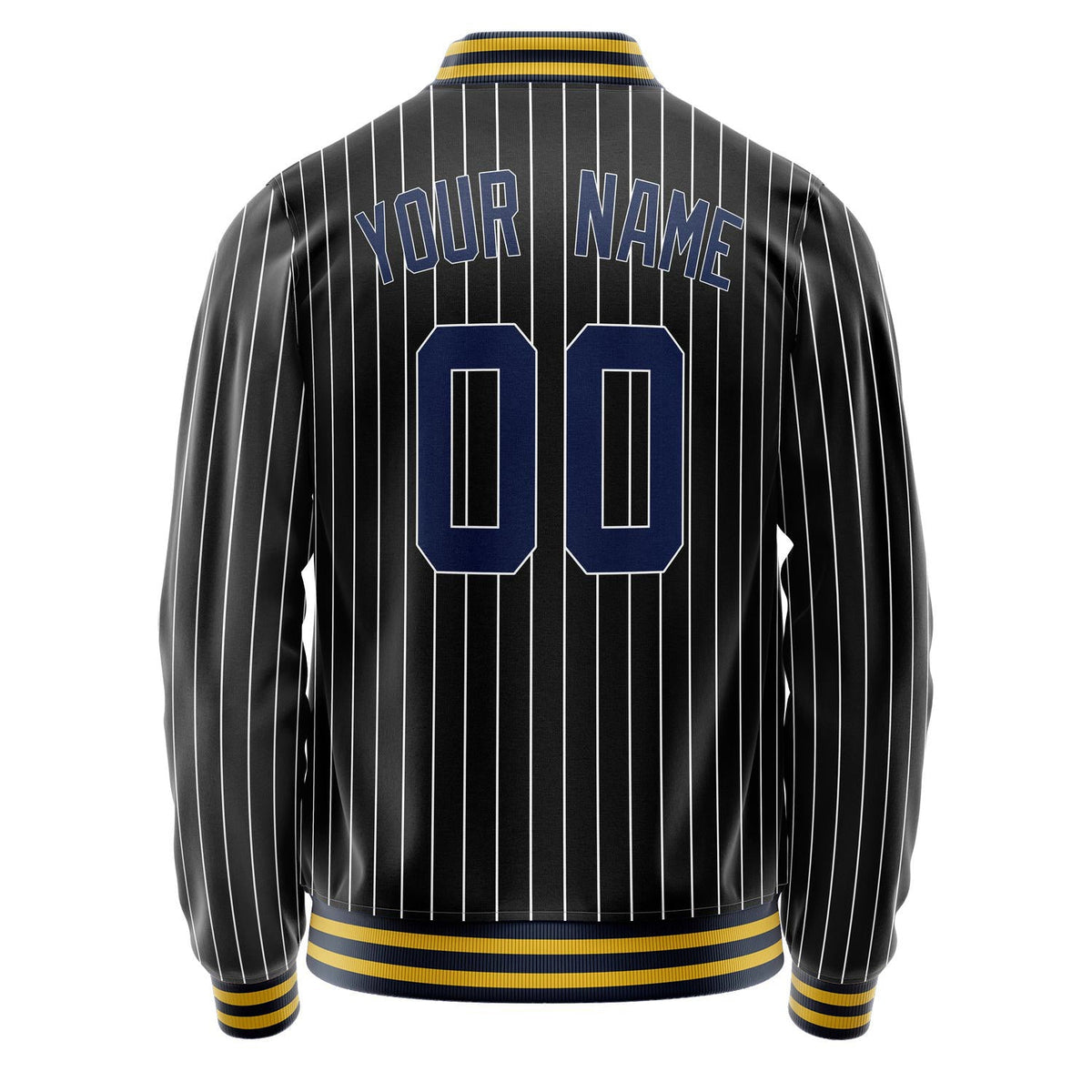 Custom Black Royal White Pinstripe Varsity Letterman Jacket JA02240617HF057