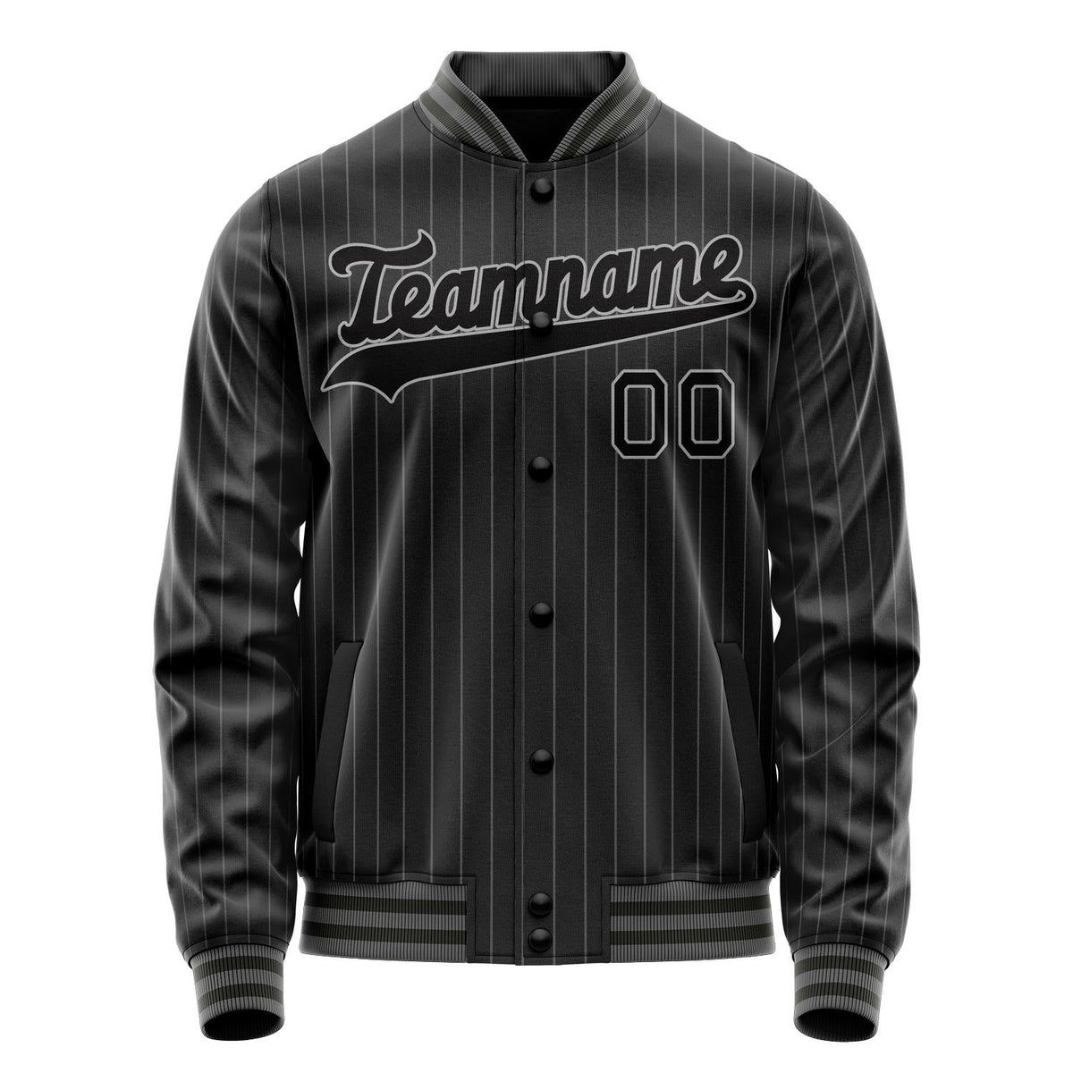 Custom Black Gray Gray Pinstripe Varsity Letterman Jacket JA02240617HF060