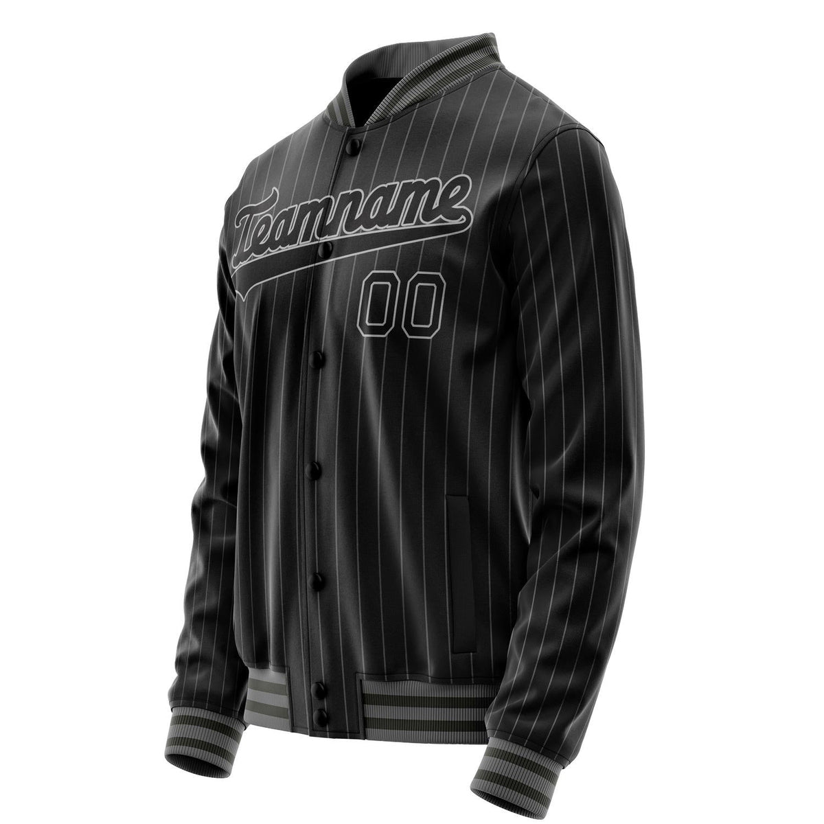 Custom Black Gray Gray Pinstripe Varsity Letterman Jacket JA02240617HF060