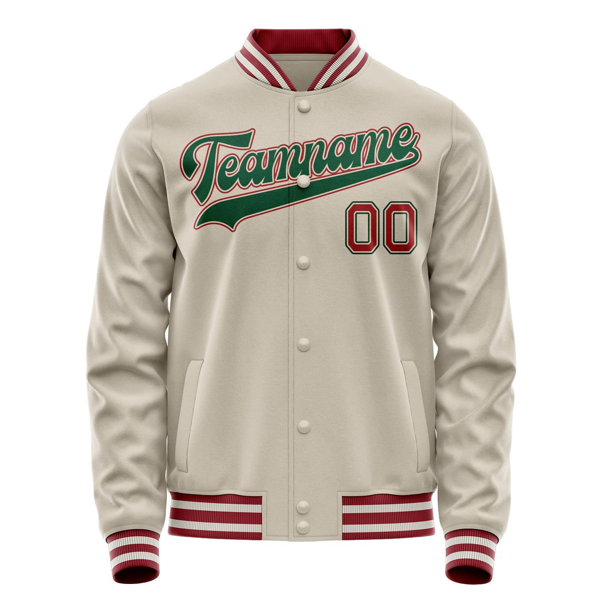 Custom Cream Kelly-Green Solid Color Varsity Letterman Jacket JA02240617JC090