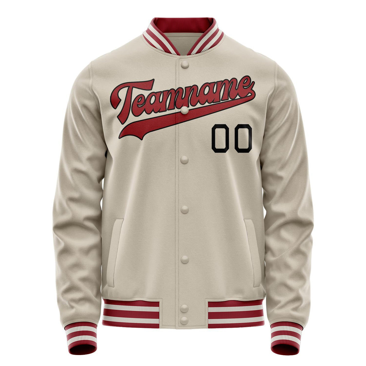 Custom Cream Red Solid Color Varsity Letterman Jacket JA02240617JC093