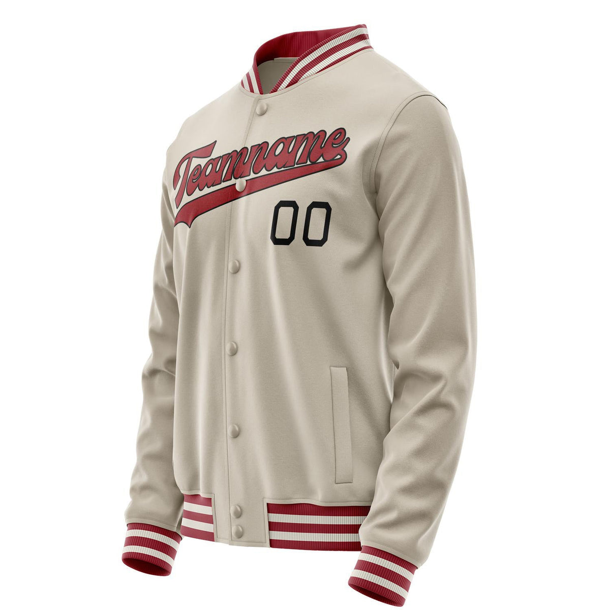 Custom Cream Red Solid Color Varsity Letterman Jacket JA02240617JC093