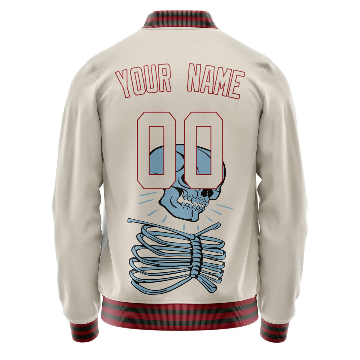 Custom Cream Red 3D Pattern Skull Varsity Letterman Jacket JA02240617JC096