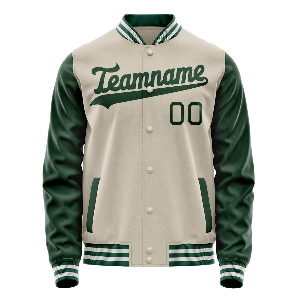 Custom Cream Kelly-Green Solid Color Varsity Letterman Jacket JA02240617JC097