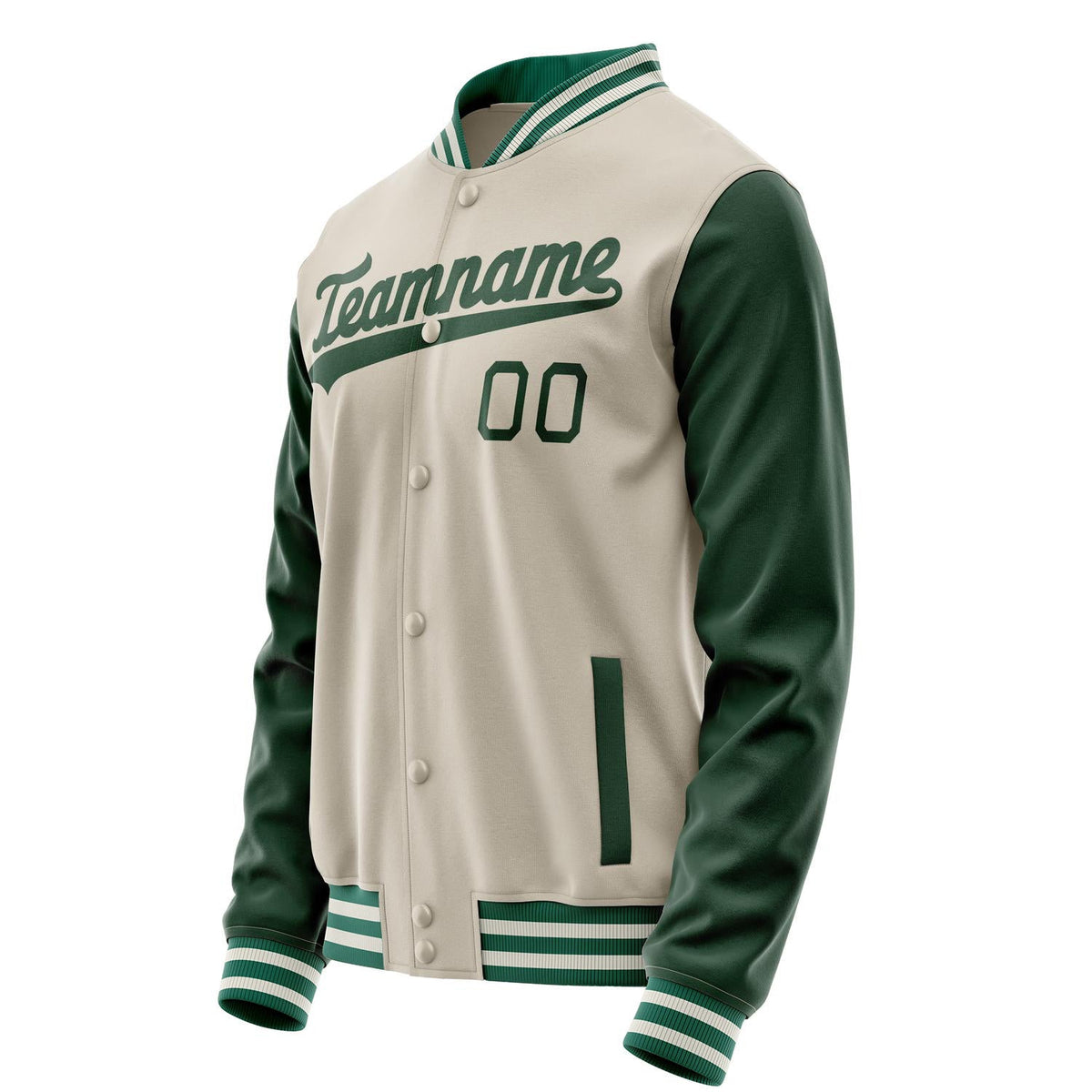 Custom Cream Kelly-Green Solid Color Varsity Letterman Jacket JA02240617JC097