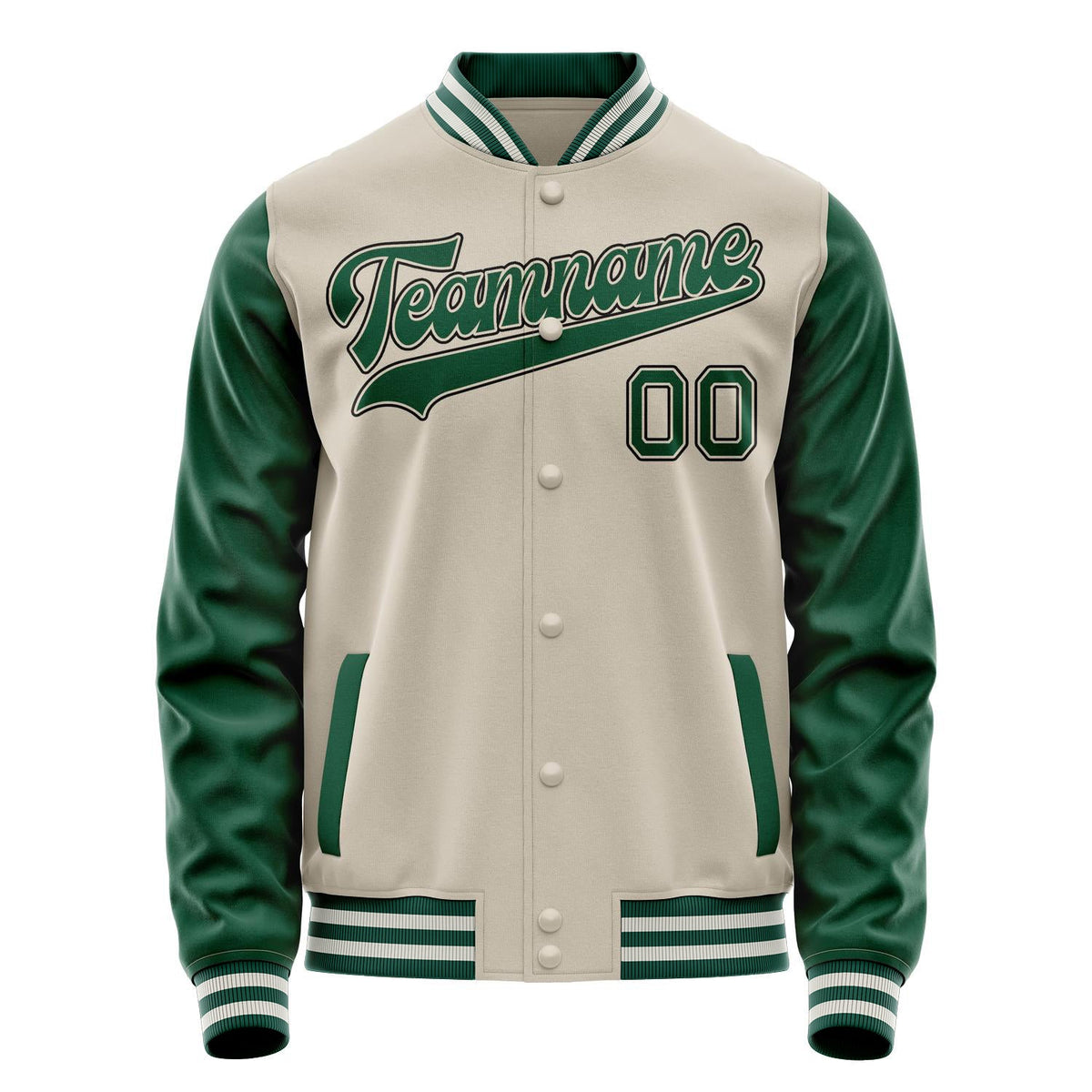 Custom Cream Kelly-Green Solid Color Varsity Letterman Jacket JA02240617JC098