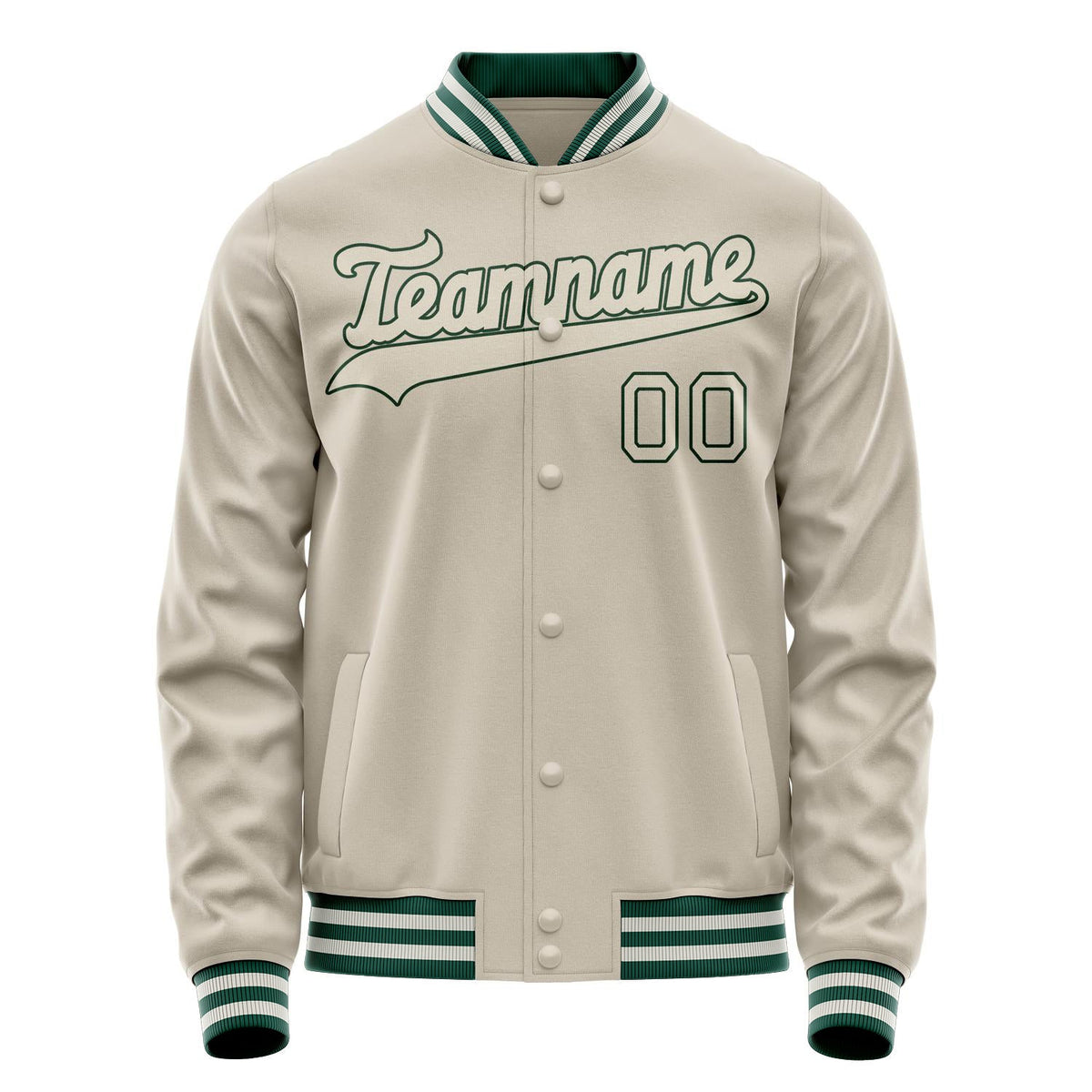 Custom Cream Kelly-Green Solid Color Varsity Letterman Jacket JA02240617JC099