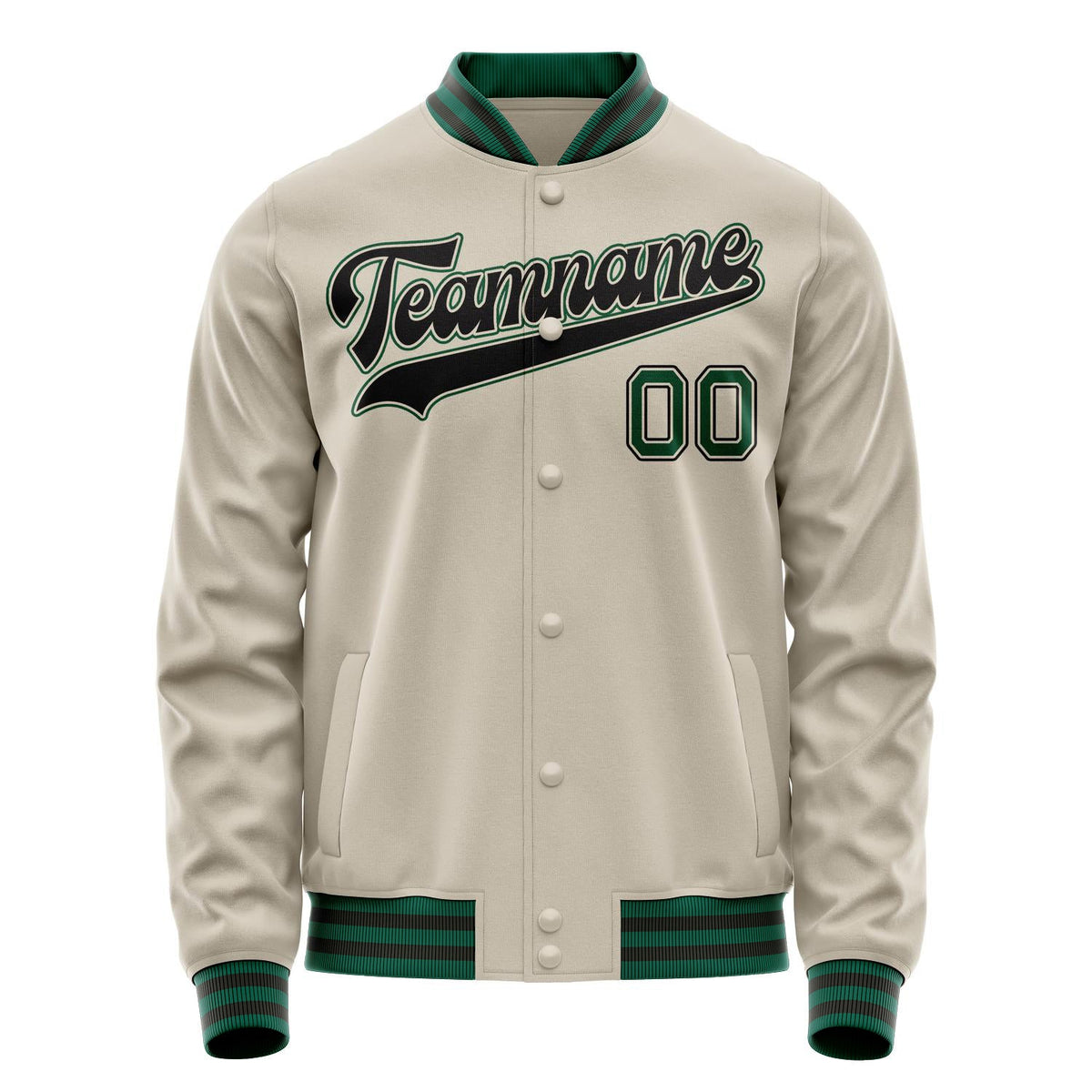 Custom Cream Kelly-Green Solid Color Varsity Letterman Jacket JA02240617JC100