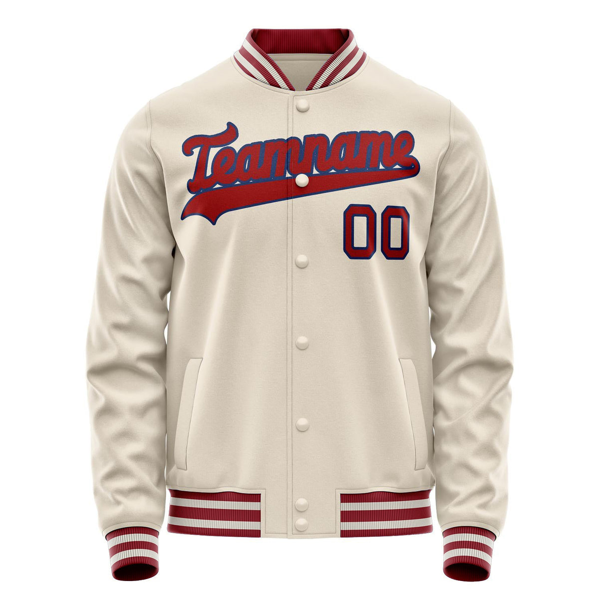 Custom Cream Red Solid Color Varsity Letterman Jacket JA02240617JC103