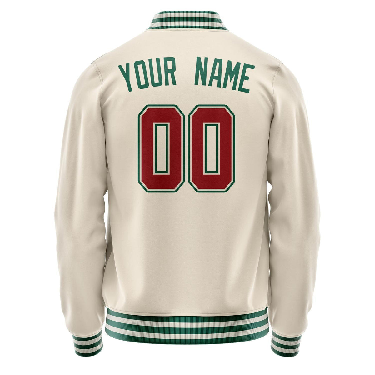 Custom Cream Kelly-Green Solid Color Varsity Letterman Jacket JA02240617JC105