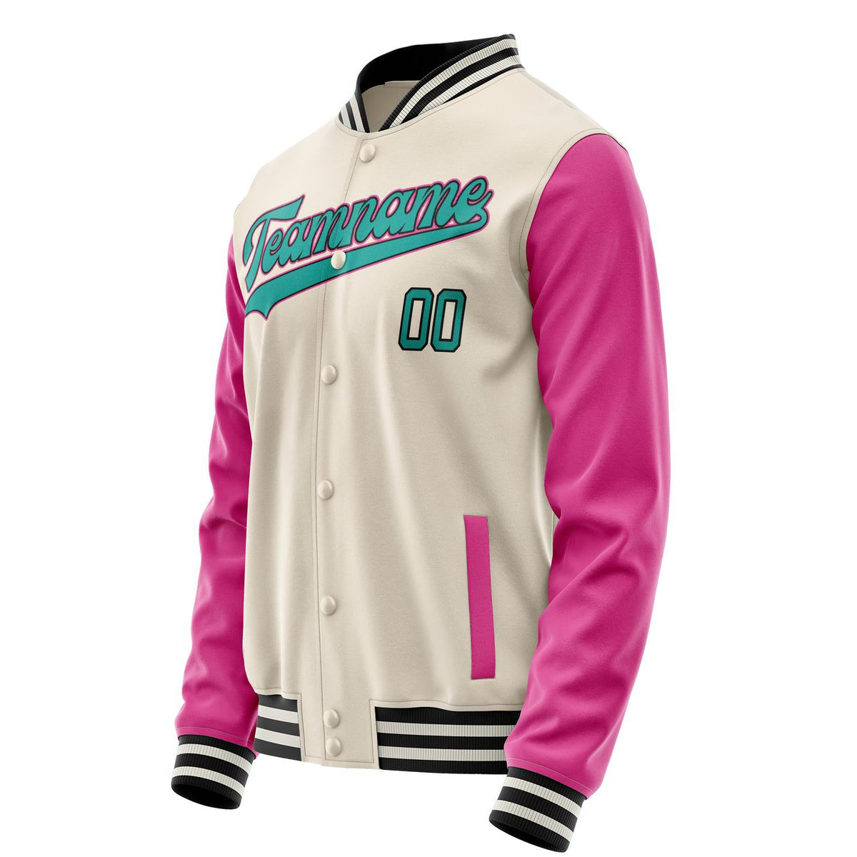 Custom Cream Pink Solid Color Varsity Letterman Jacket JA02240617JC108