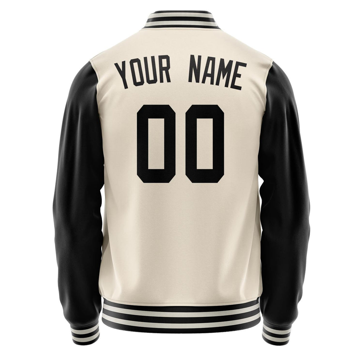 Custom Cream Black Solid Color Varsity Letterman Jacket JA02240617JC109