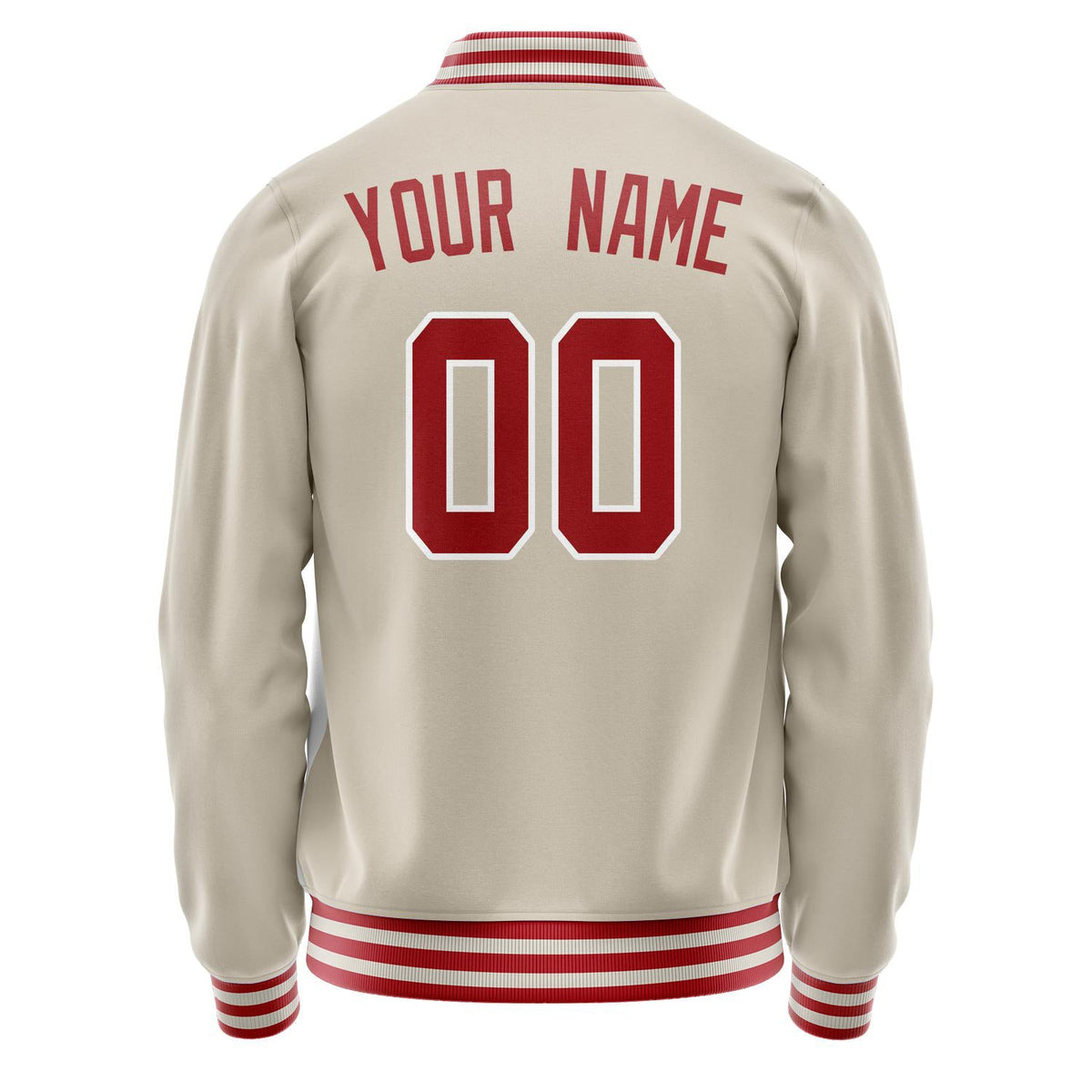 Custom Cream Red Solid Color Varsity Letterman Jacket JA02240617JC110