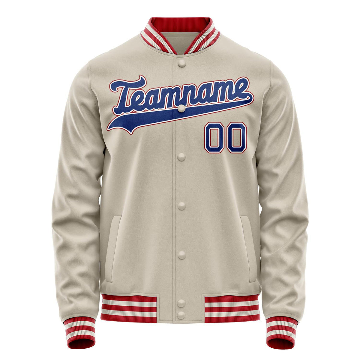 Custom Cream Red Solid Color Varsity Letterman Jacket JA02240617JC110