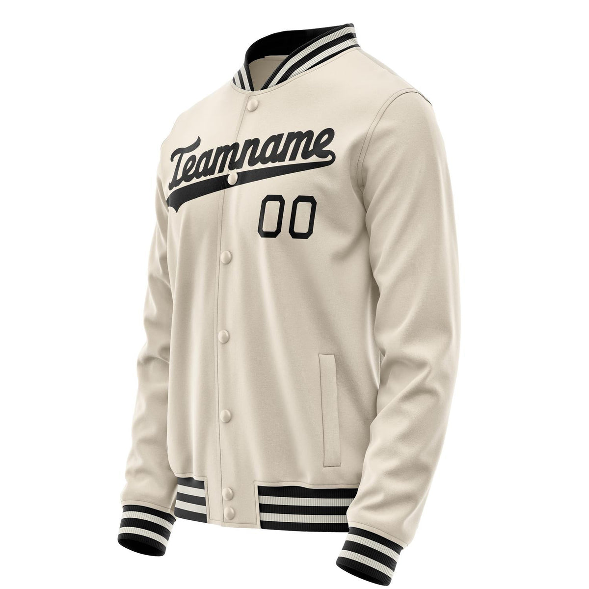 Custom Cream Black Solid Color Varsity Letterman Jacket JA02240617JC111