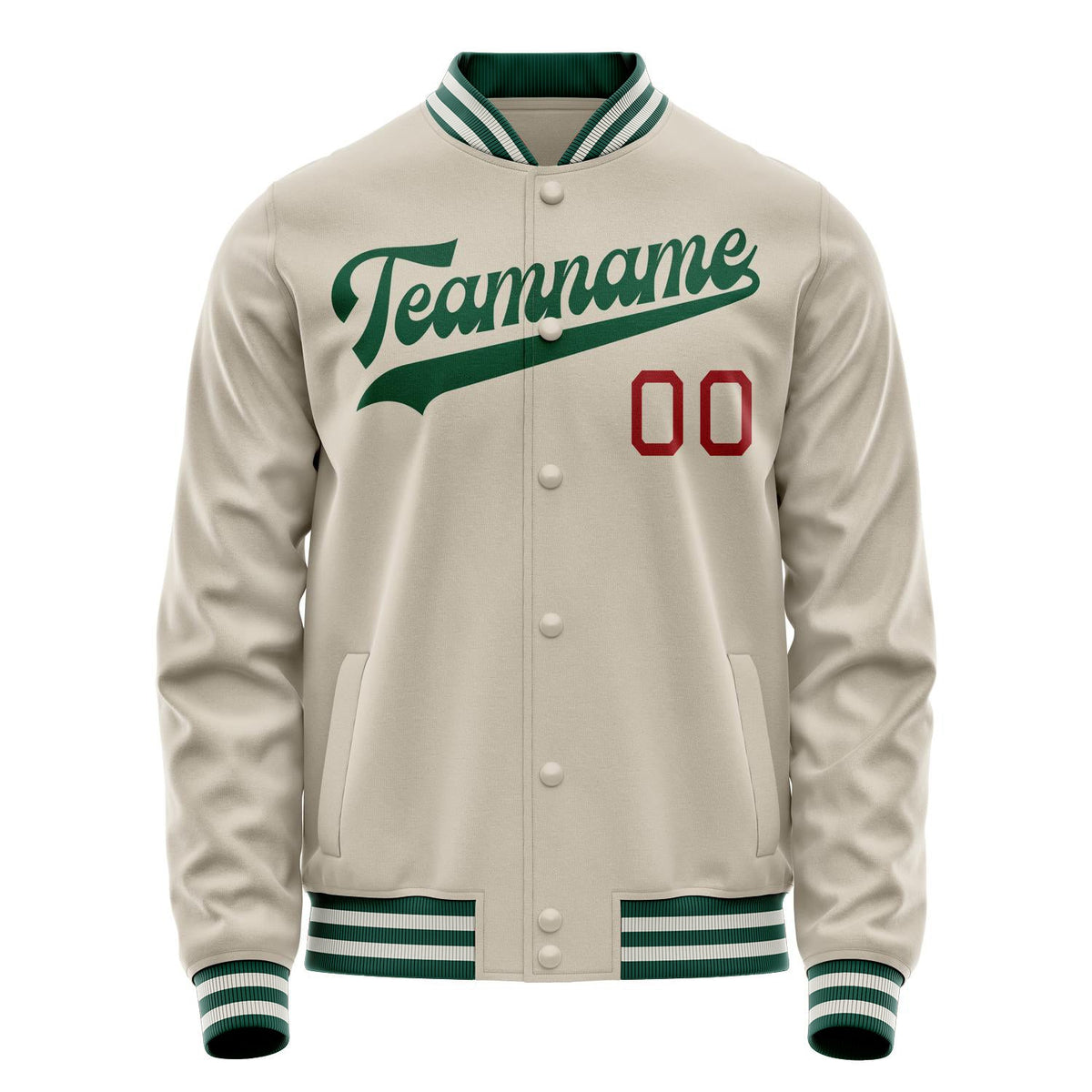 Custom Cream Kelly-Green Solid Color Varsity Letterman Jacket JA02240617JC113