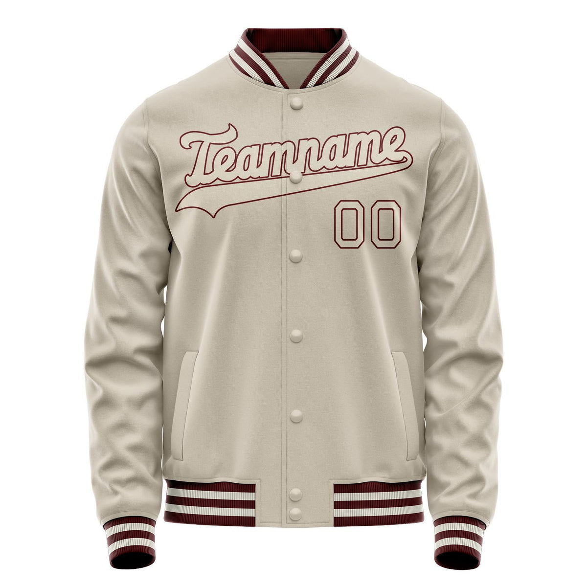 Custom Cream Crimson Solid Color Varsity Letterman Jacket JA02240617JC114