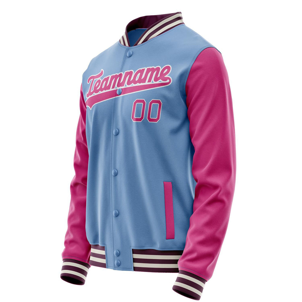 Custom Light-Blue Pink Solid Color Varsity Letterman Jacket JA02240617JC240