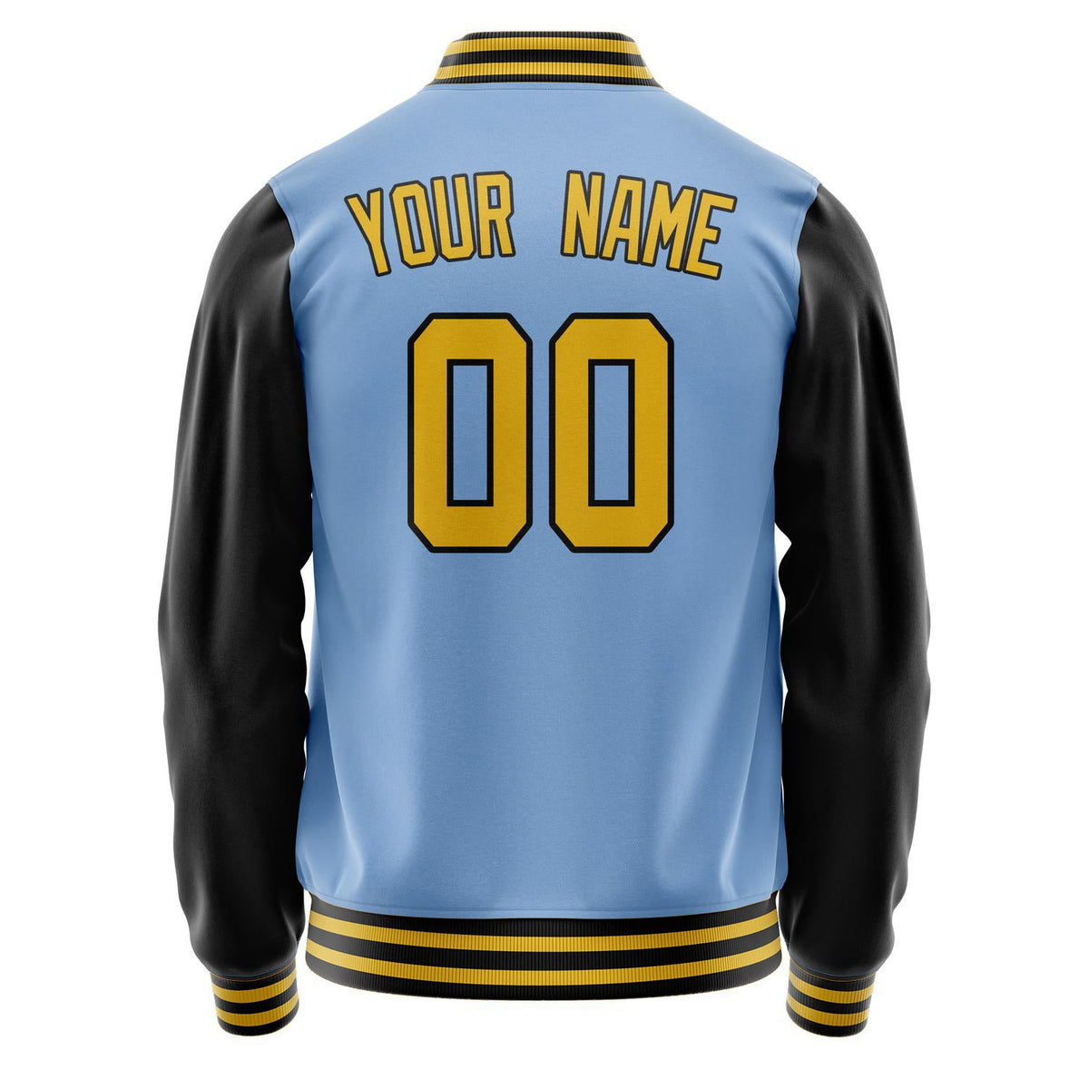 Custom Light-Blue Black Solid Color Varsity Letterman Jacket JA02240617JC243