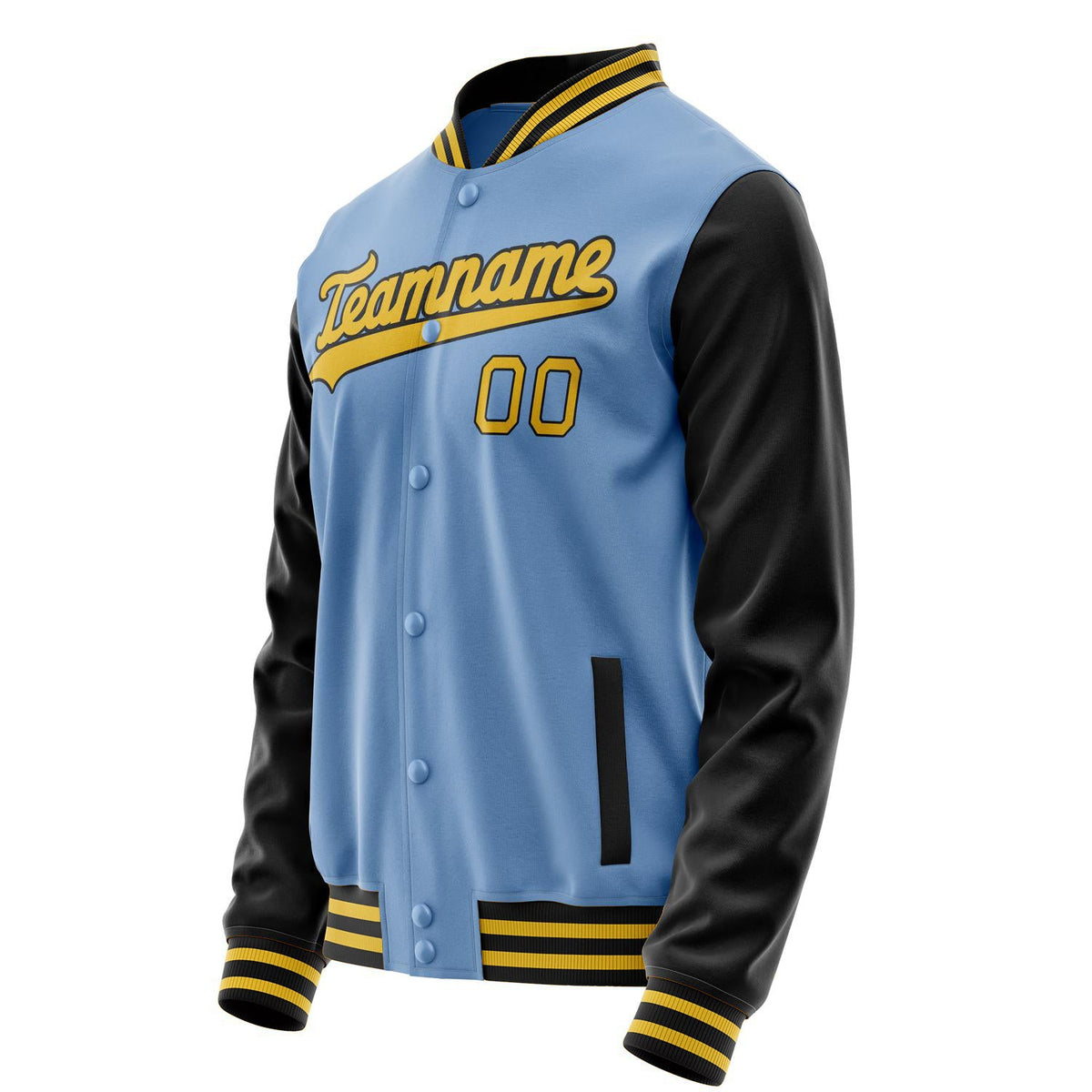 Custom Light-Blue Black Solid Color Varsity Letterman Jacket JA02240617JC243