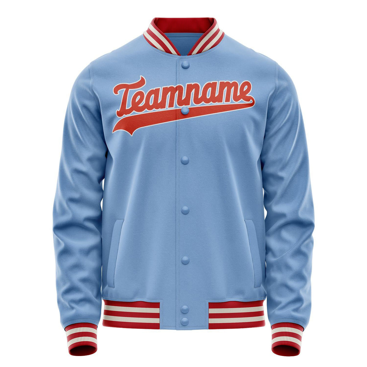 Custom Light-Blue Orange Solid Color Varsity Letterman Jacket JA02240617JC244