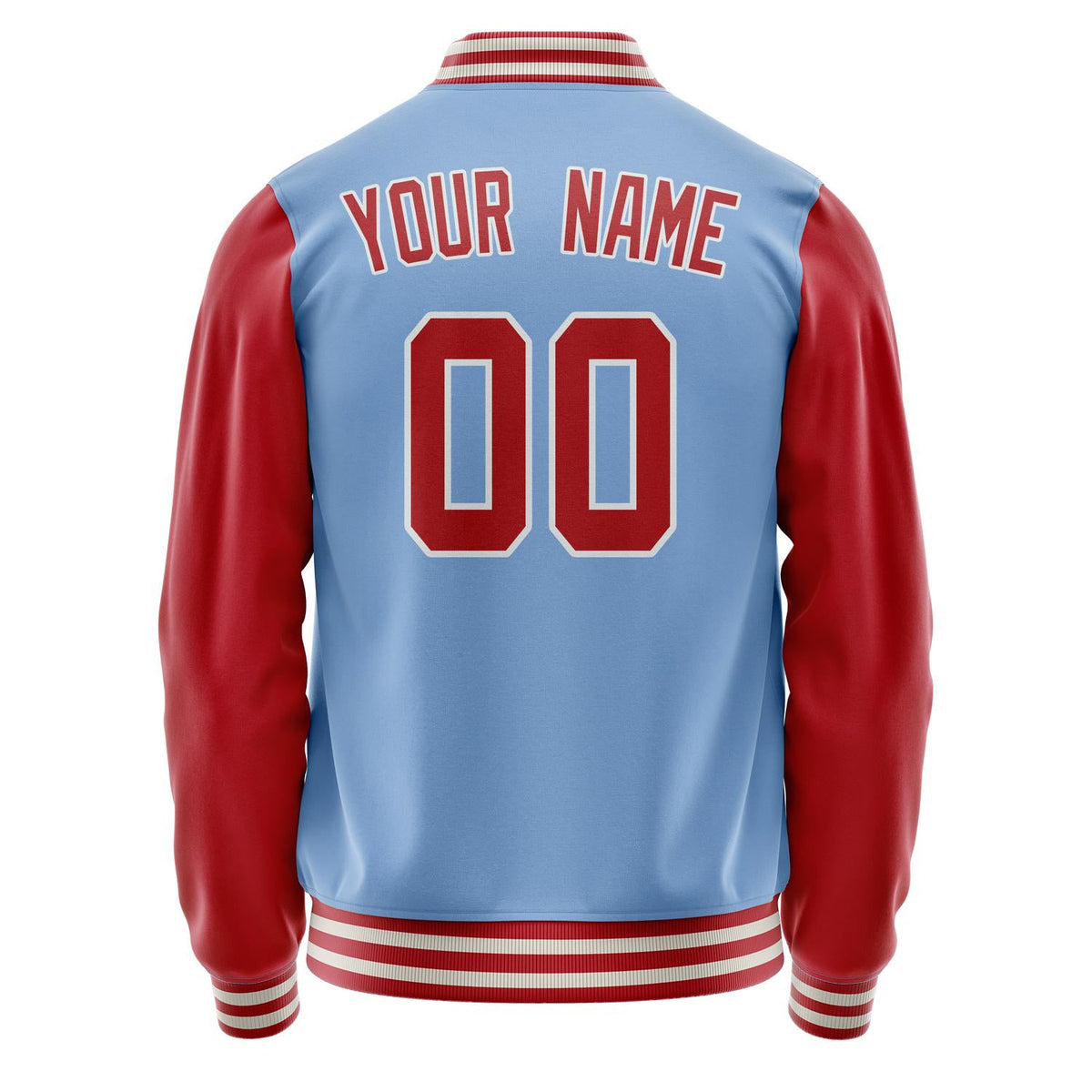 Custom Light-Blue Red Solid Color Varsity Letterman Jacket JA02240617JC247