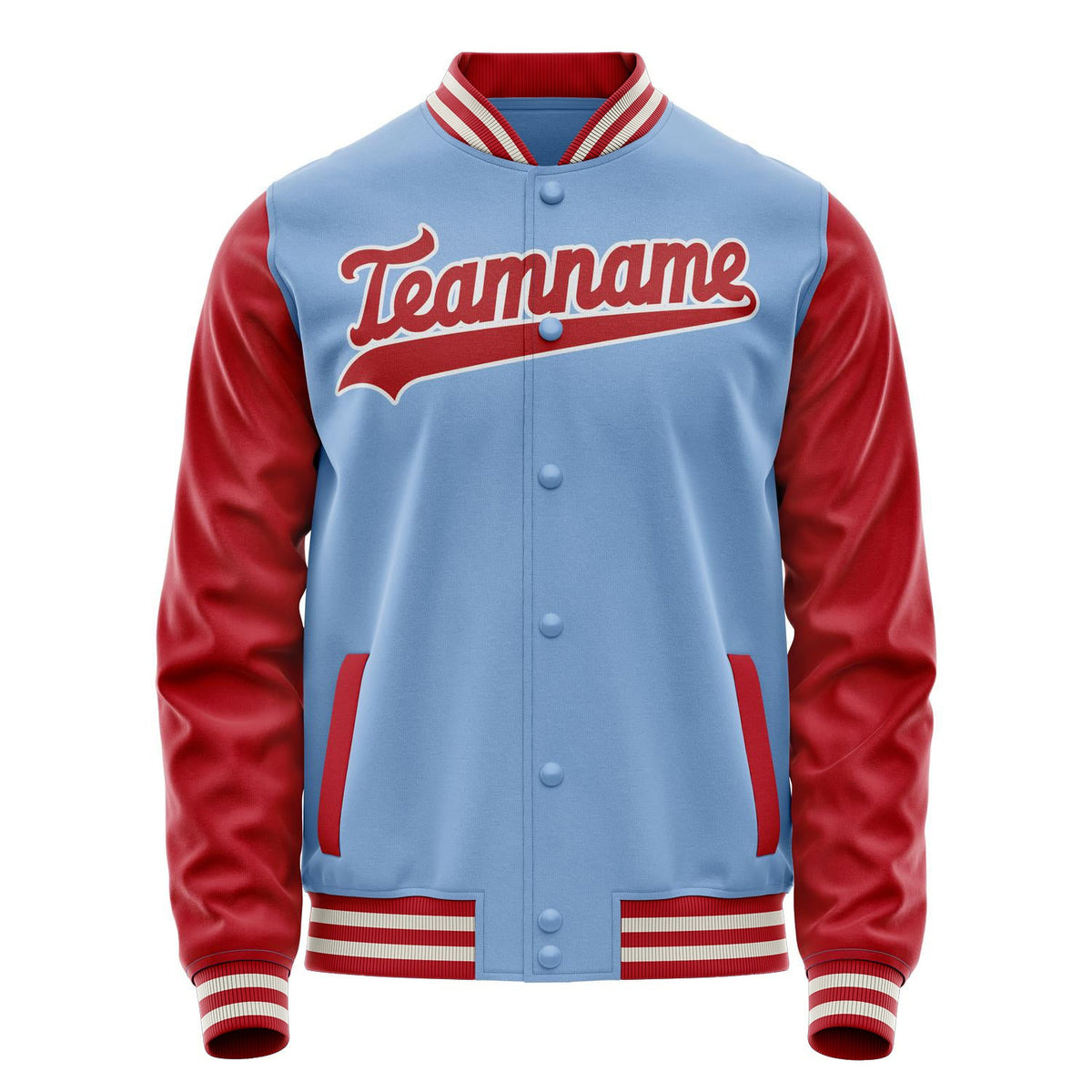 Custom Light-Blue Red Solid Color Varsity Letterman Jacket JA02240617JC247