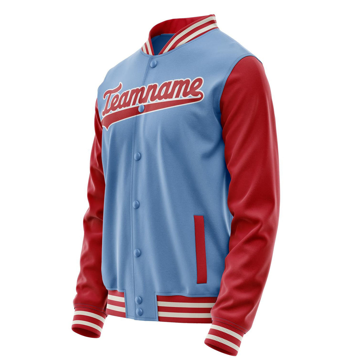 Custom Light-Blue Red Solid Color Varsity Letterman Jacket JA02240617JC247