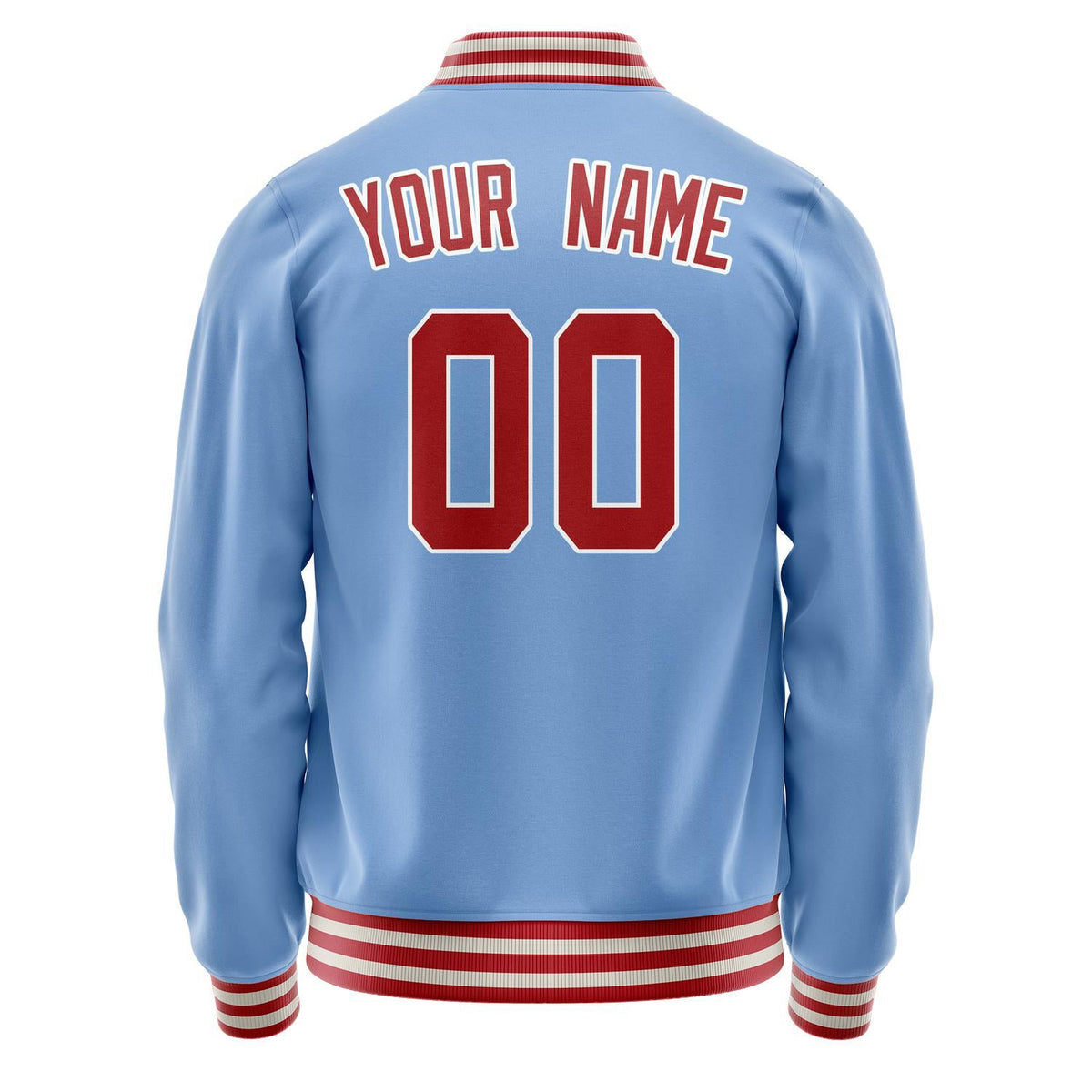 Custom Light-Blue Red Solid Color Varsity Letterman Jacket JA02240617JC253