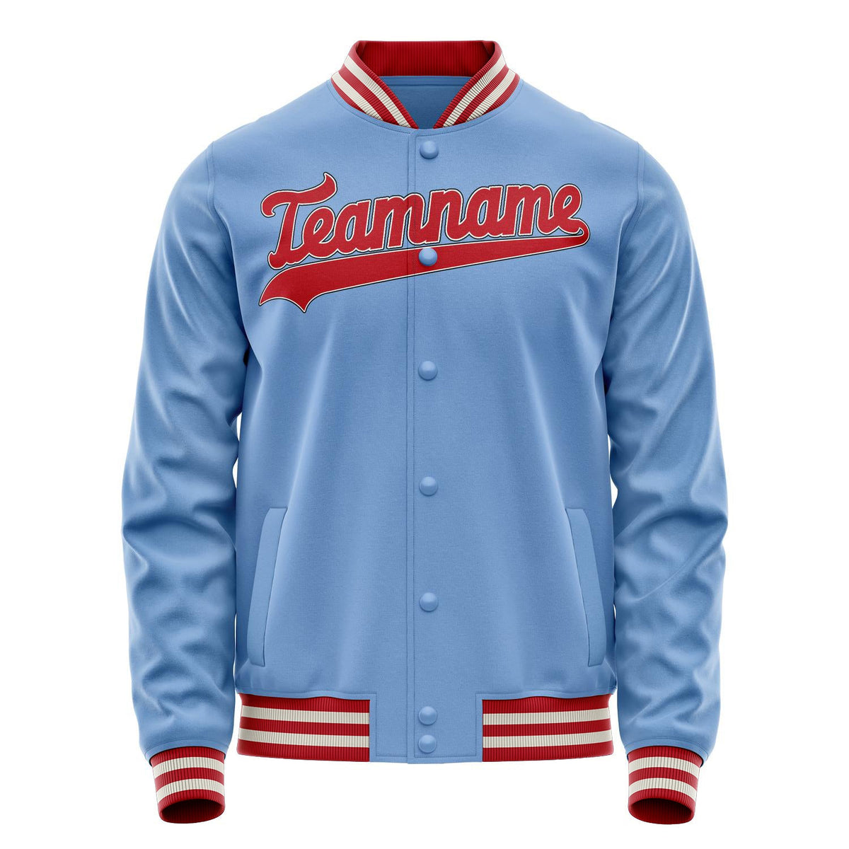 Custom Light-Blue Red Solid Color Varsity Letterman Jacket JA02240617JC255