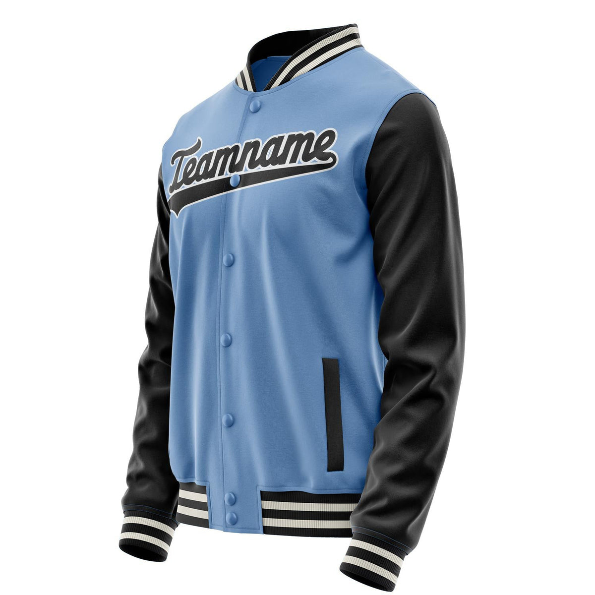 Custom Light-Blue Black Solid Color Varsity Letterman Jacket JA02240617JC258