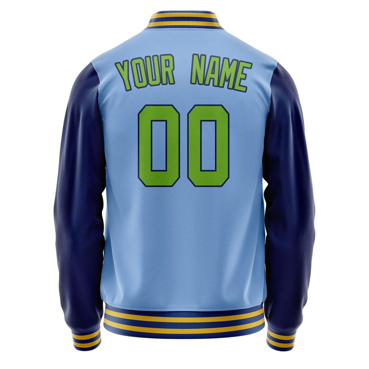 Custom Light-Blue Neon-Green Solid Color Varsity Letterman Jacket JA02240617JC259