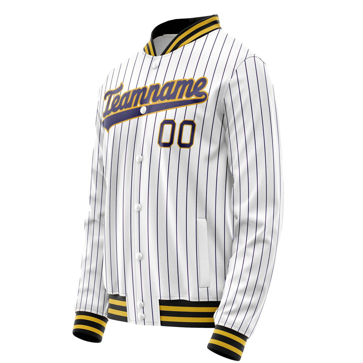 Custom White Purple Purple Pinstripe Varsity Letterman Jacket JA02240617JC477