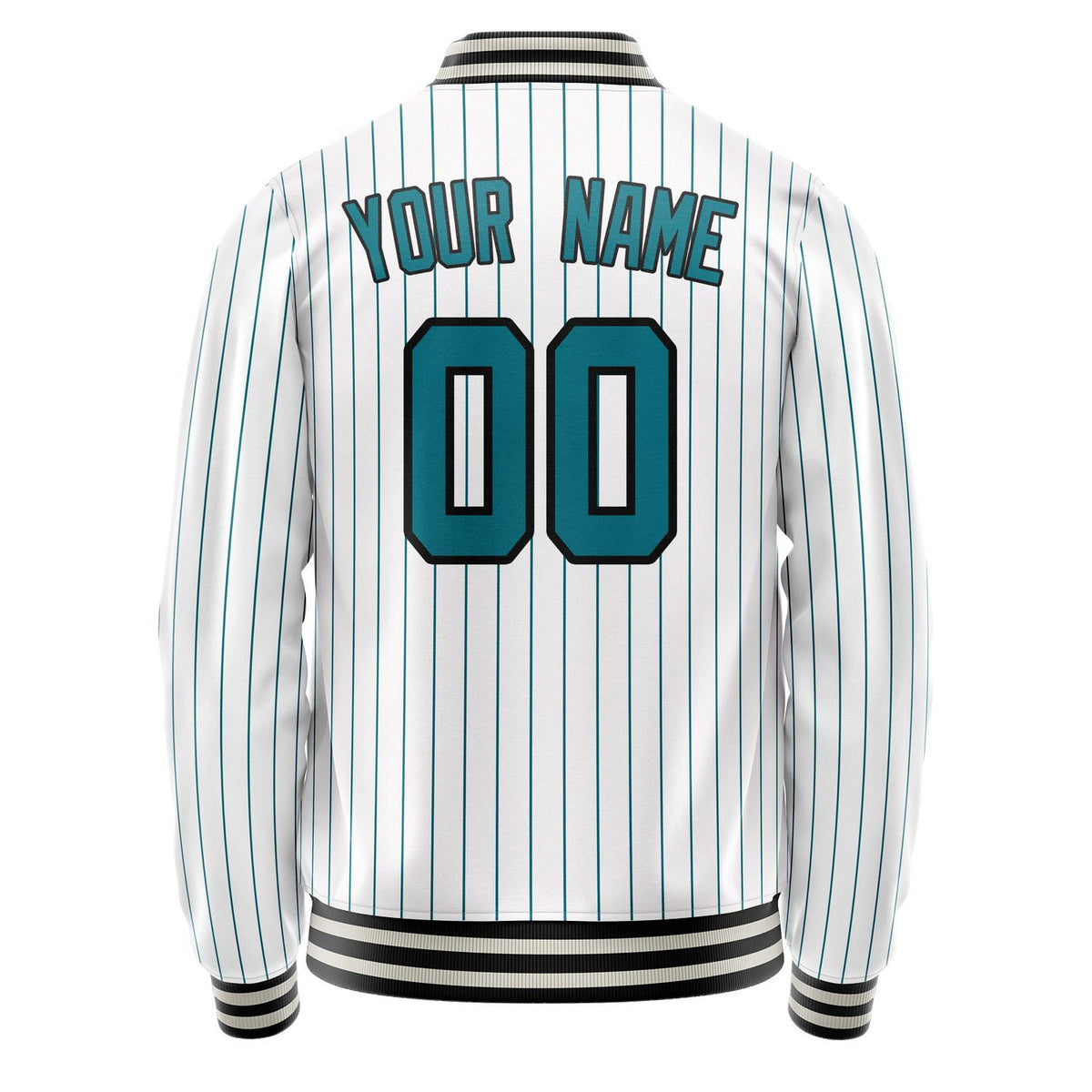 Custom White Teal Teal Pinstripe Varsity Letterman Jacket JA02240617JC480