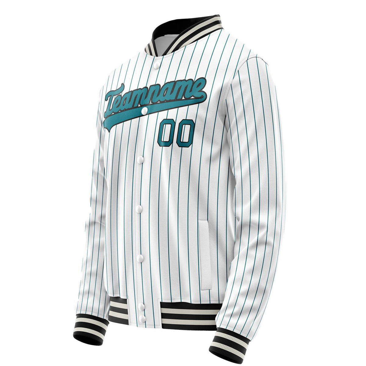 Custom White Teal Teal Pinstripe Varsity Letterman Jacket JA02240617JC480