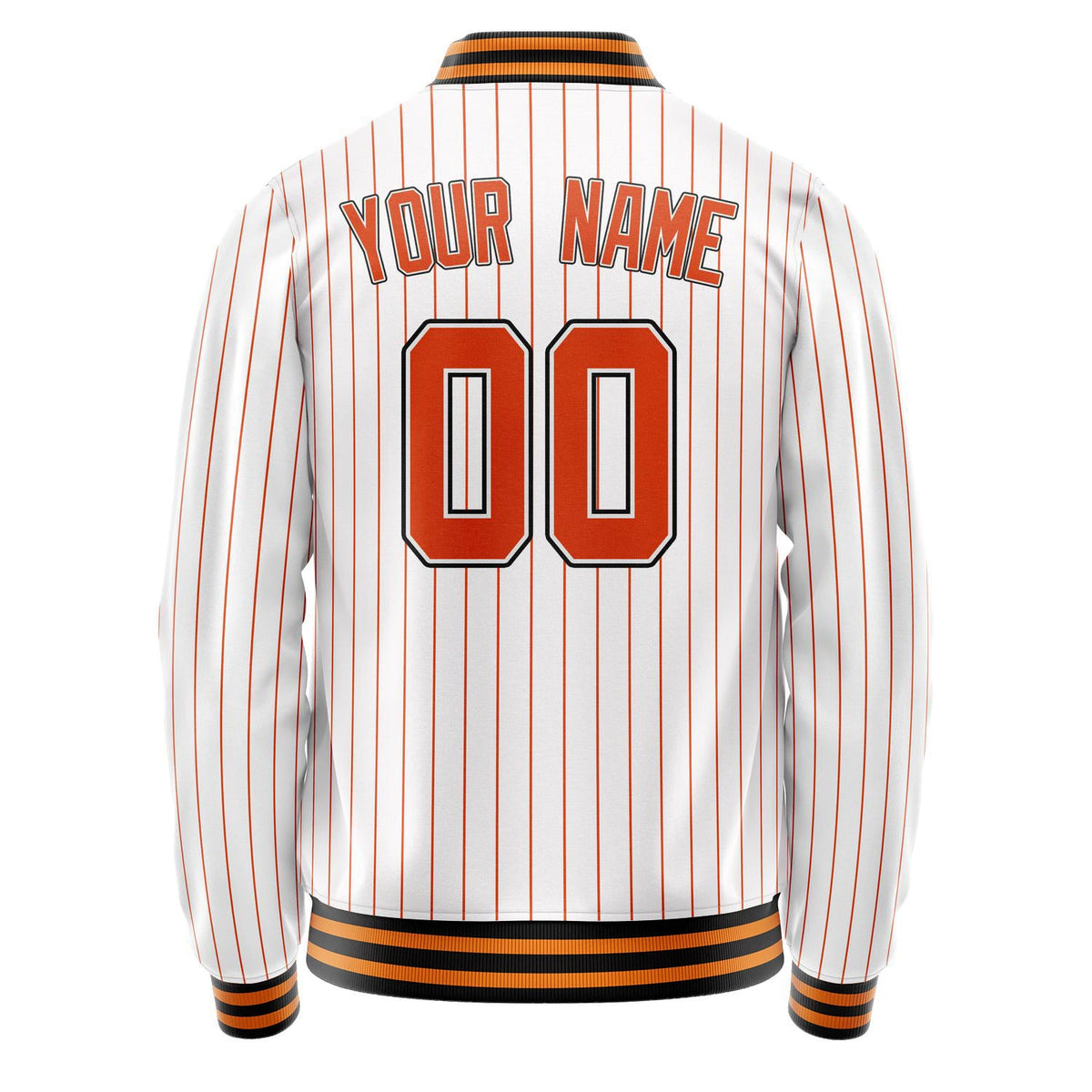 Custom White Orange Orange Pinstripe Varsity Letterman Jacket JA02240617JC483