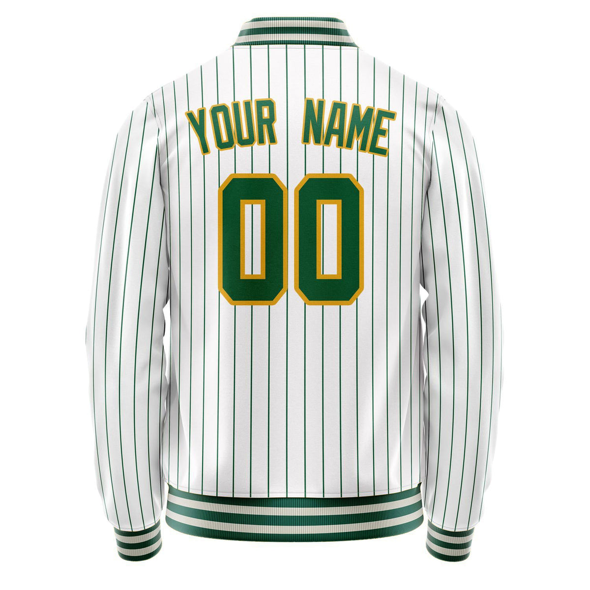 Custom White Kelly-Green Kelly Green Pinstripe Varsity Letterman Jacket JA02240617JC484