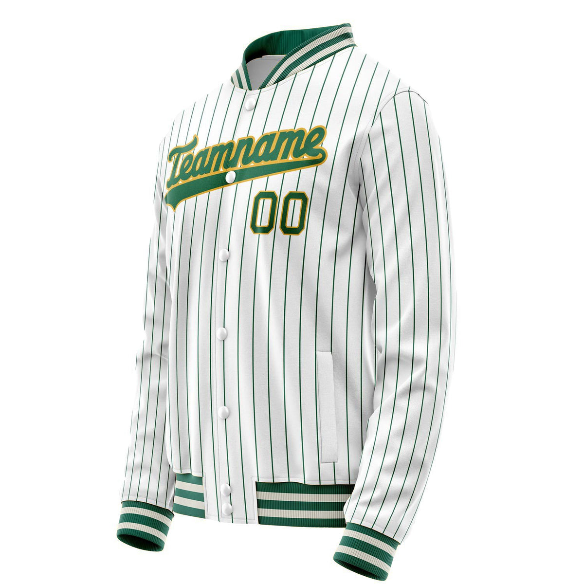 Custom White Kelly-Green Kelly Green Pinstripe Varsity Letterman Jacket JA02240617JC484