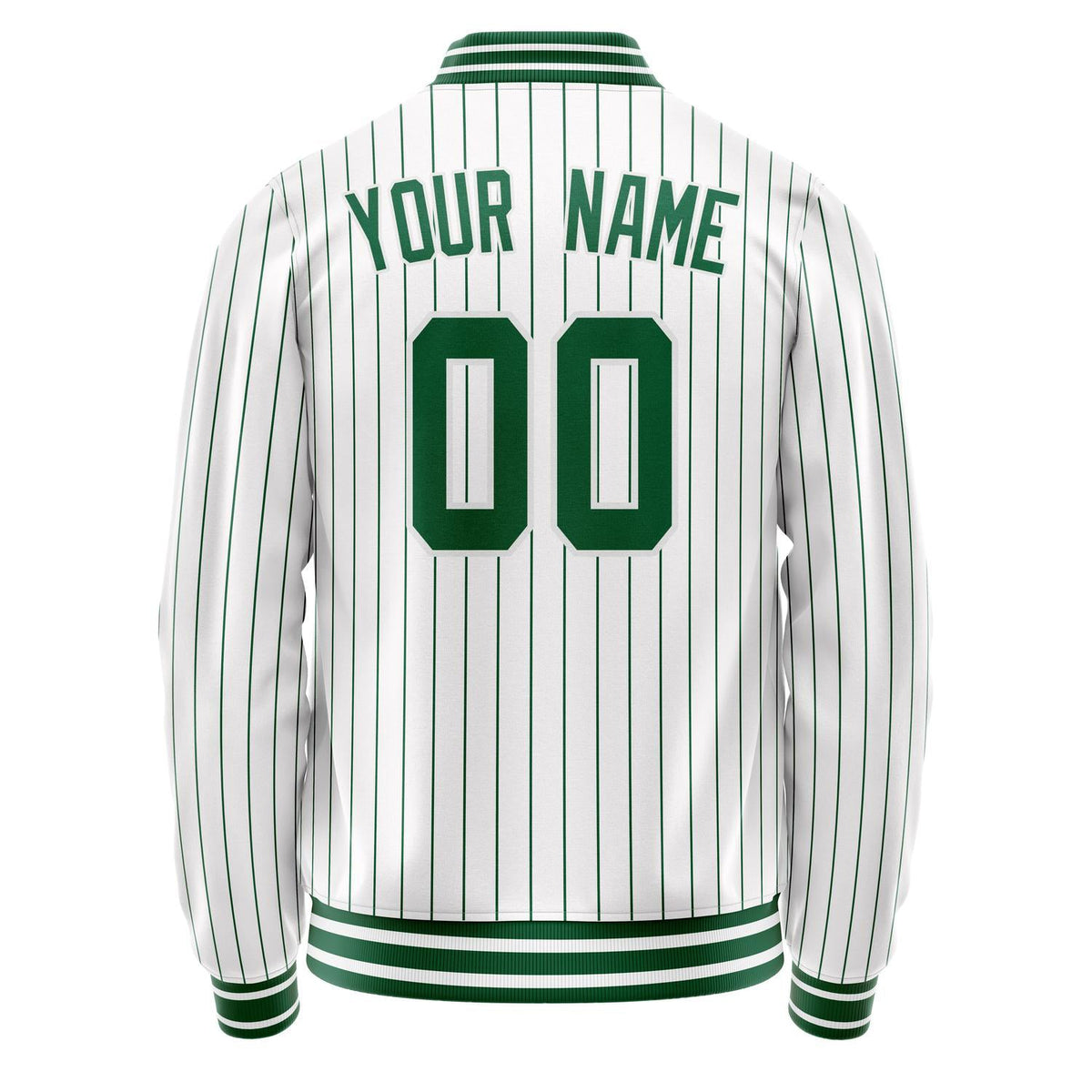 Custom White Kelly-Green Kelly Green Pinstripe Varsity Letterman Jacket JA02240617JC488