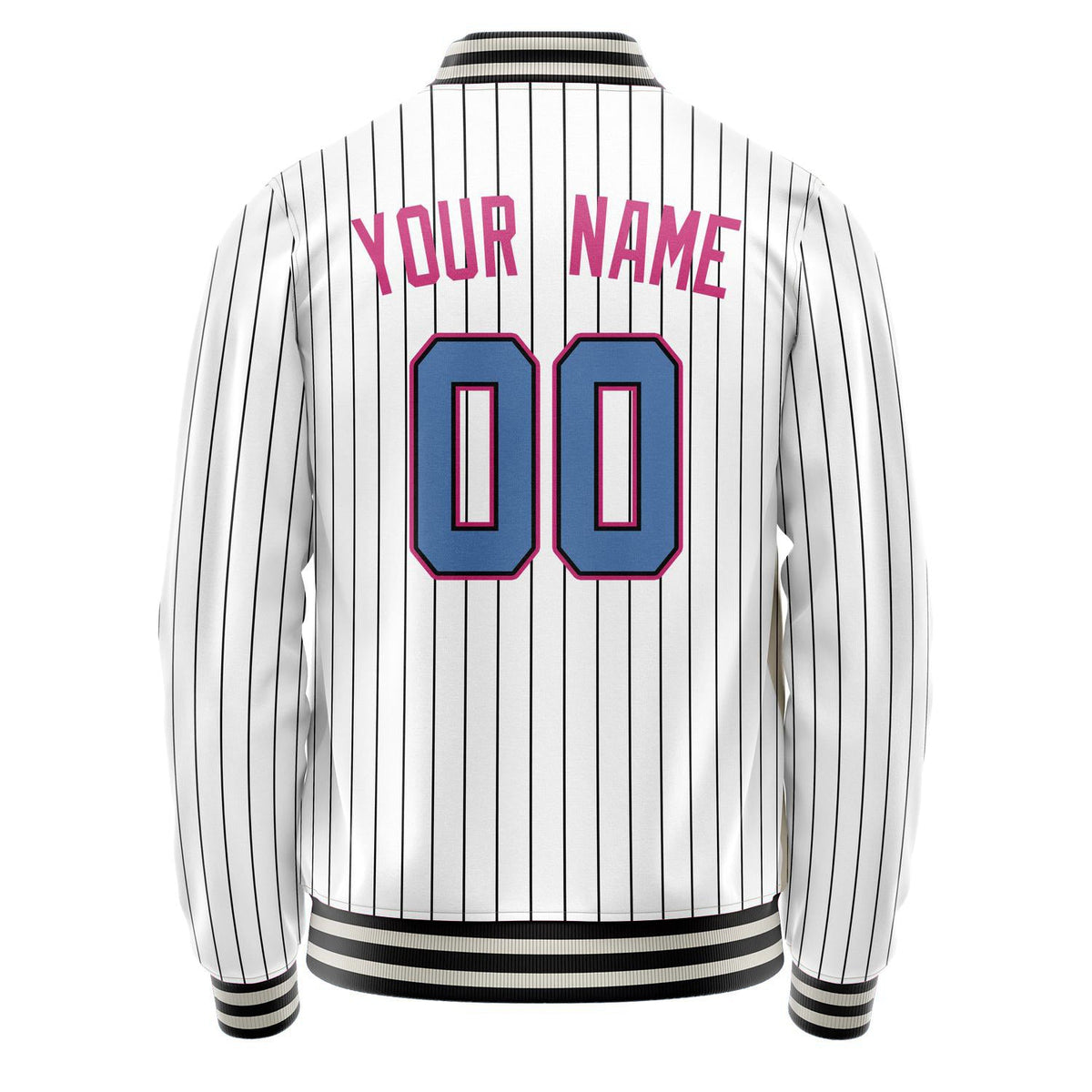 Custom White Pink Black Pinstripe Varsity Letterman Jacket JA02240617JC489