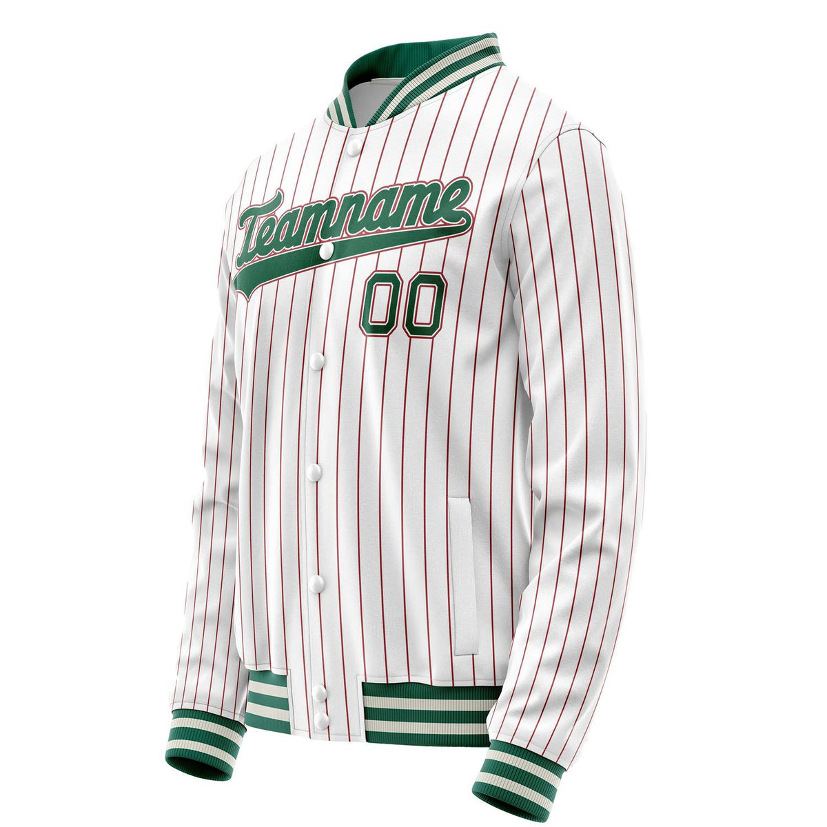 Custom White Kelly-Green Red Pinstripe Varsity Letterman Jacket JA02240617JC491