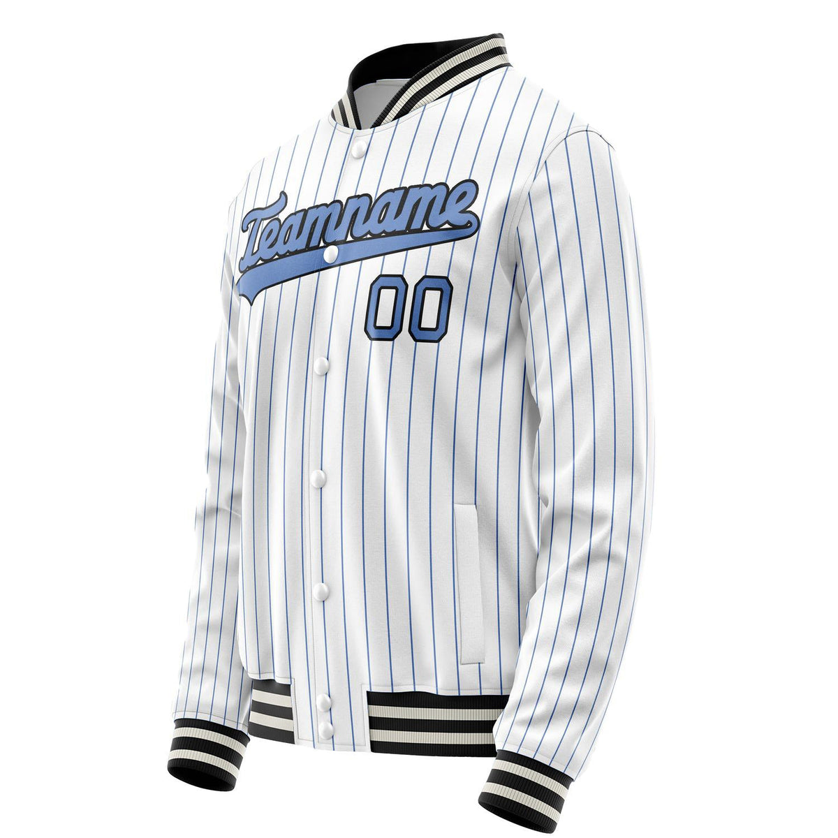 Custom White Light-Blue Light Blue Pinstripe Varsity Letterman Jacket JA02240617JC492