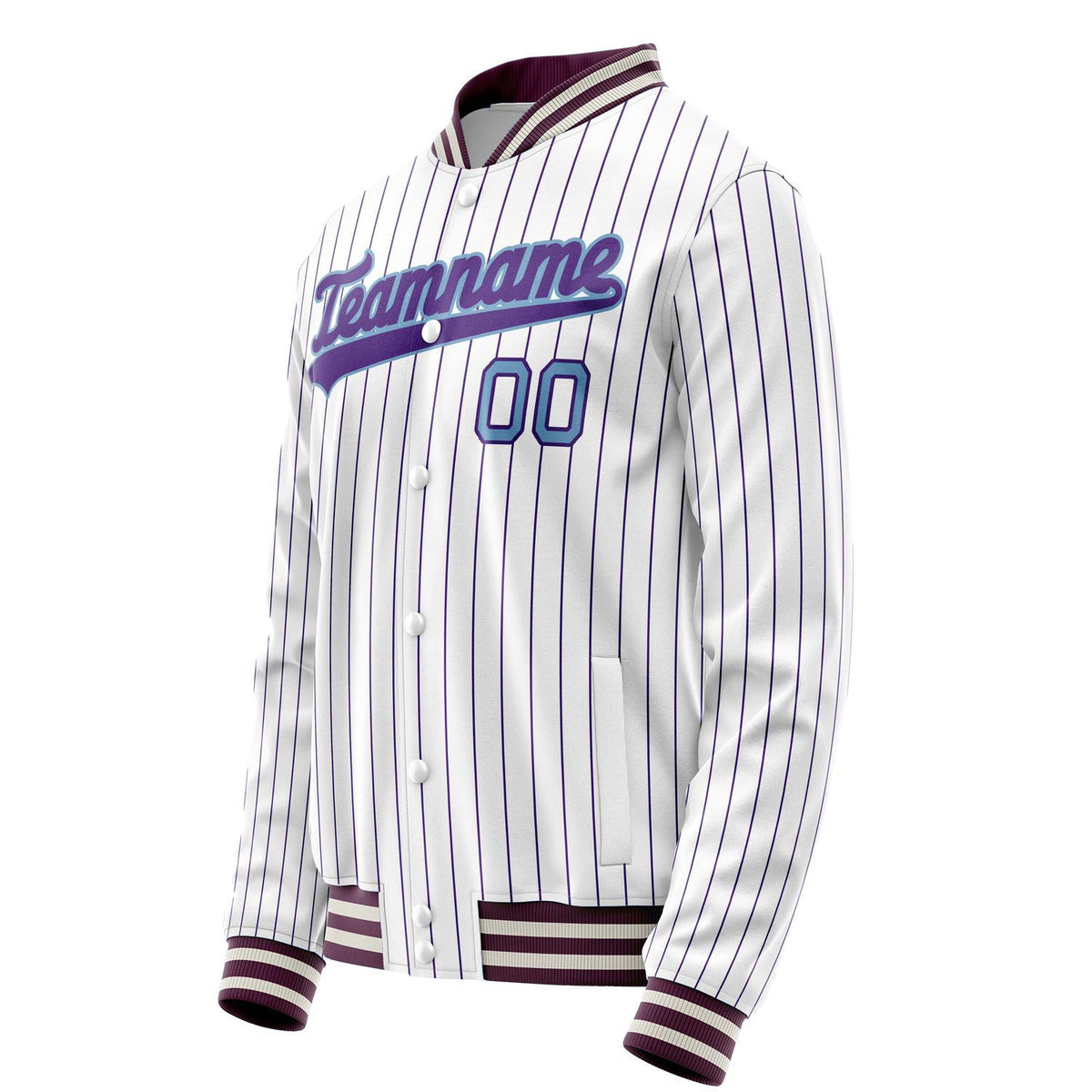 Custom White Purple Purple Pinstripe Varsity Letterman Jacket JA02240617JC493