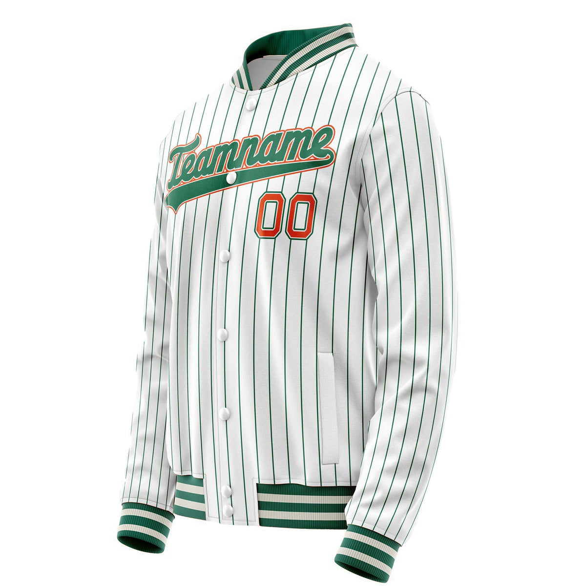 Custom White Orange Kelly Green Pinstripe Varsity Letterman Jacket JA02240617JC494