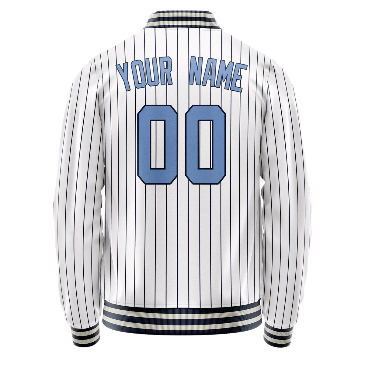 Custom White Light-Blue Navy Pinstripe Varsity Letterman Jacket JA02240617JC496