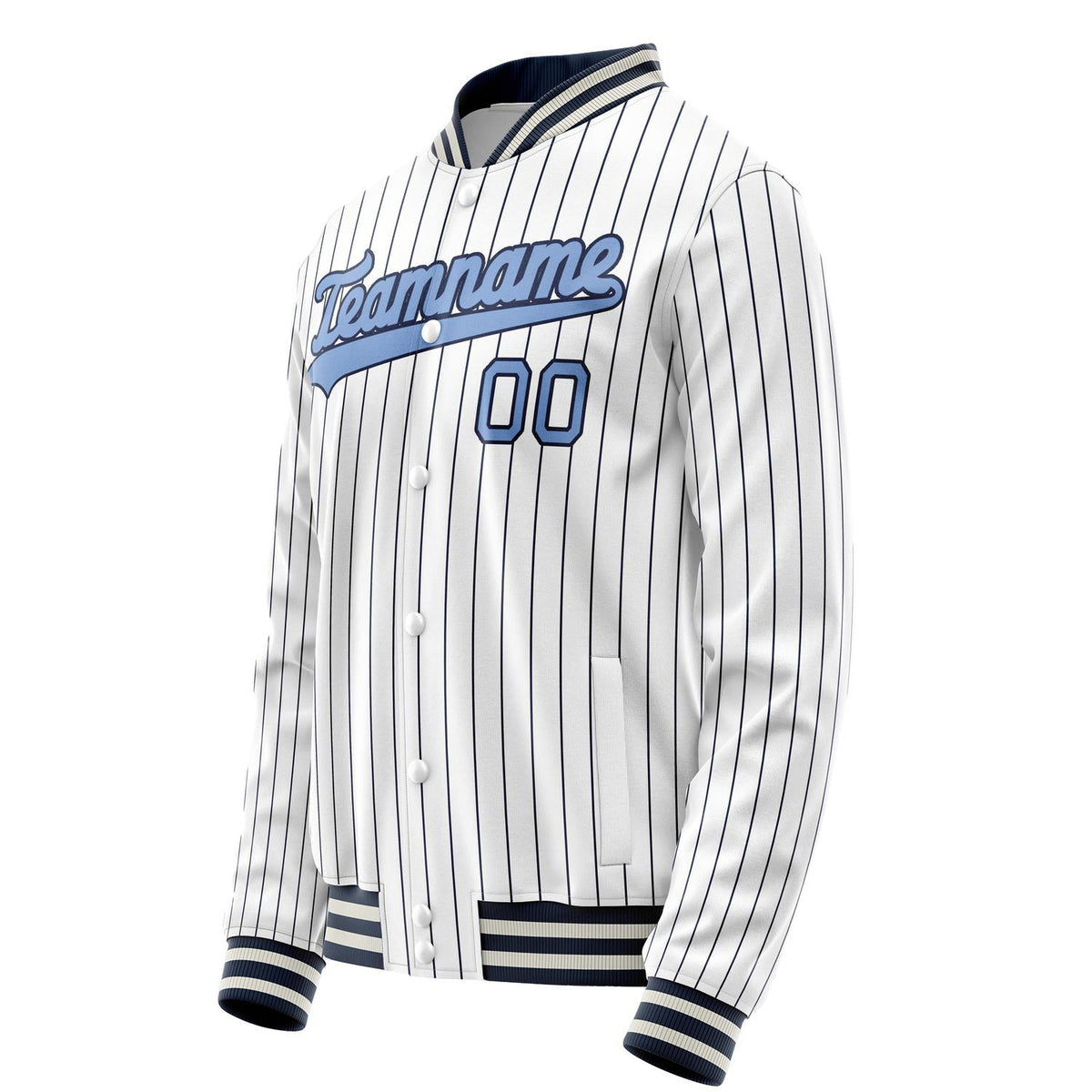 Custom White Light-Blue Navy Pinstripe Varsity Letterman Jacket JA02240617JC496