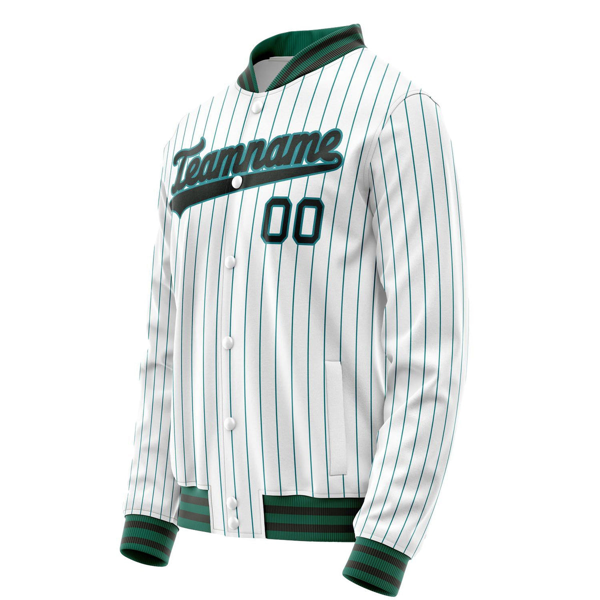 Custom White Teal Teal Pinstripe Varsity Letterman Jacket JA02240617JC497