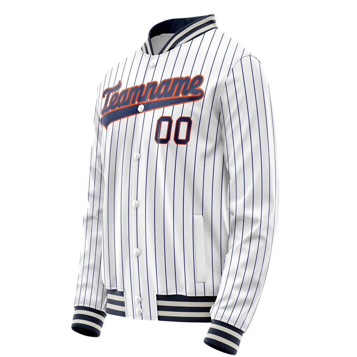 Custom White Navy Royal Pinstripe Varsity Letterman Jacket JA02240617JC501