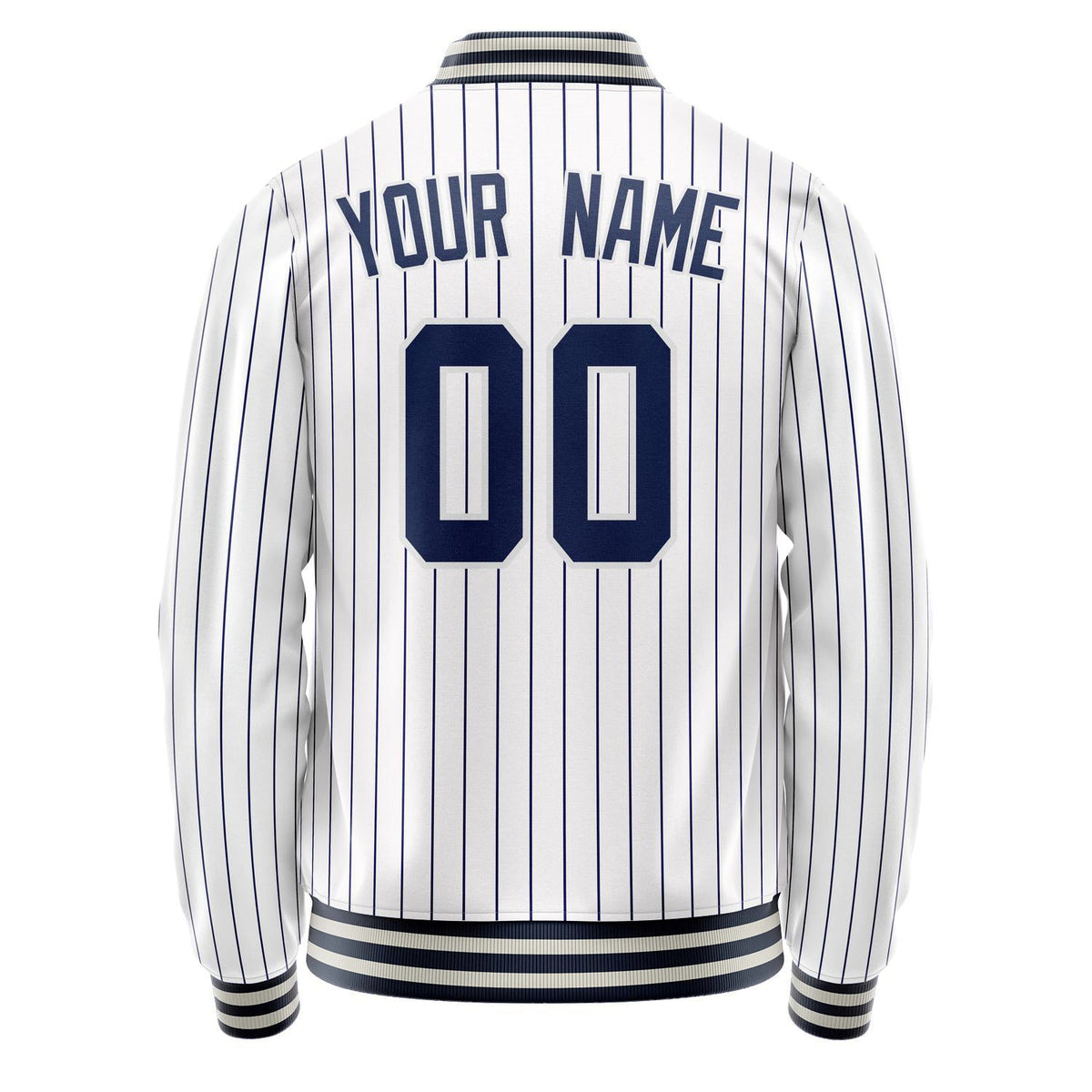 Custom White Navy Navy Pinstripe Varsity Letterman Jacket JA02240617JC506